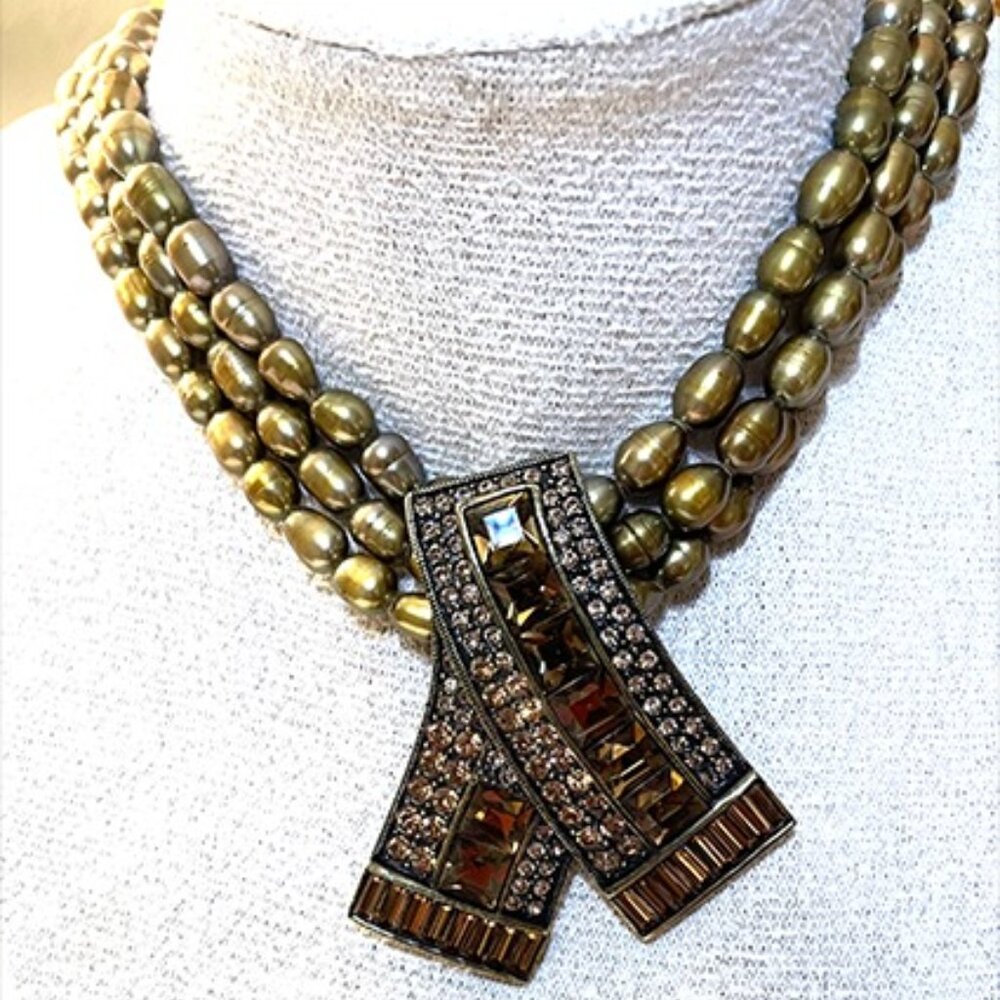 Bronze Pavé Crystal Beaded Drop Necklace Set